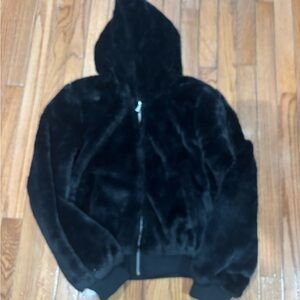 Black Faux Fur Hooded Teddy Jacket